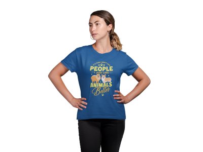 I just like animals better-Blue-printed cotton t-shirt - comfortable, stylish