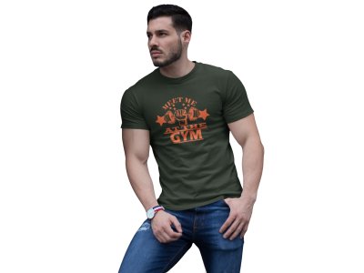 Meet Me At The Gym, (BG Orange), Round Neck Gym Tshirt - Foremost Gifting Material for Your Friends and Close Ones