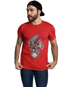 Streets On Fire Red Round Neck Cotton Half Sleeved T-Shirt with Printed Graphics