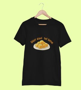 Laddoo printed diwali themed unisex round neck blended black t-shirt specially for diwali festival