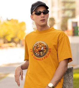 It's diwali feast printed diwali themed unisex round neck blended yellow t-shirt specially for diwali festival