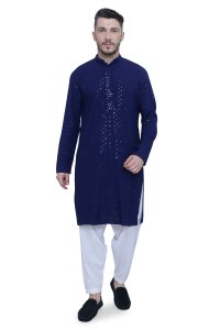 Elegant Royal Blue Chikankari Men's Kurta Set in High-Quality Fabric