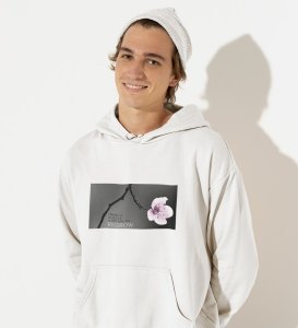 Flourish,White Urban Legend: Men's Oversized Round Neck Hoodies with Front Print