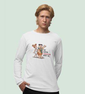 Marathi StoneAge Man: (white) Full Sleeve T-Shirt For Singles