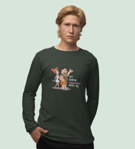 Marathi StoneAge Man: (green) Full Sleeve T-Shirt For Singles