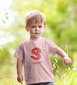 Slippery Snake, Boys Printed Crew Neck Tshirt (baby pink)