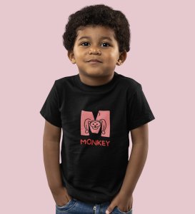 Monkey Love, Boys Cotton Text Print Tshirt (Black) 