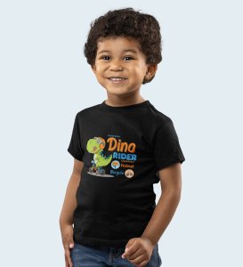 Dino Rider, Boys Round Neck Printed Blended Cotton Tshirt