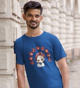 Itadori Two Faces, Printed Cotton Blue Tshirt For Mens and Boys