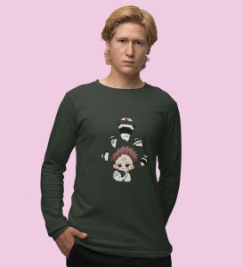 Cute Itadori Printed Cotton Green Full Sleeves Tshirt For Mens and Boys