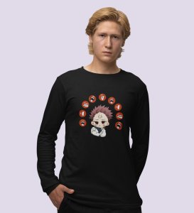 Anime Printed Itadori Cotton Black Full Sleeves Tshirt For Mens and Boys