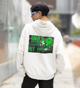 Just Hit It Wear Your Love for Green Life White Cotton Printed Hoodie For Men