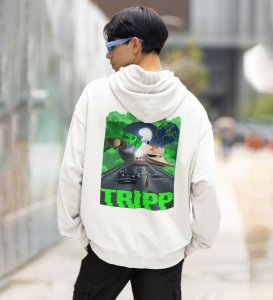 Cosmic Vibes Tripp White Cotton Printed Hoodies For Men