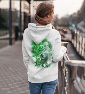 Green Dreams Wear Your Passion for Herb and Nature White Cotton Printed Hoodie For Women