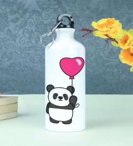 Adorable Baby Panda Holding Heart Balloon Printed Aluminium Water Bottle 600ml