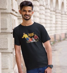 Dosti Dialogues Black Round Neck Cotton Half Sleeved Men T Shirt with Printed Graphics