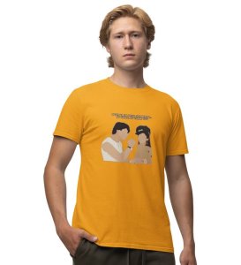 The Idiots Life Yellow Round Neck Cotton Half Sleeved Men T Shirt with Printed Graphics