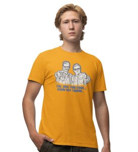 My Company For Hell Yellow Round Neck Cotton Half Sleeved Men T-Shirt with Printed Graphics