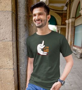 It's Too Hard! Green Round Neck Cotton Half Sleeved Men T-Shirt with Printed Graphics