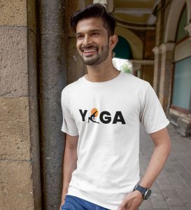 Yoga : The Strongest Path White Round Neck Cotton Half Sleeved Men T-Shirt with Printed Graphics