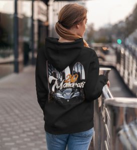 Italian Elegance Meets Raw Power Luxury Supercar Printed Black Hoodie for Women