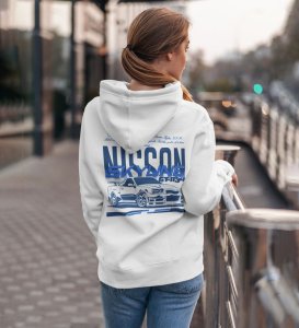 Precision on Every Turn Performance Sports Car Printed White Hoodie for Women