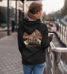 The Open Road Awaits Iconic Cruiser Printed Black Hoodie for Women